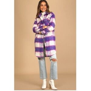 NWOT Oversized Brushed Plaid Coat